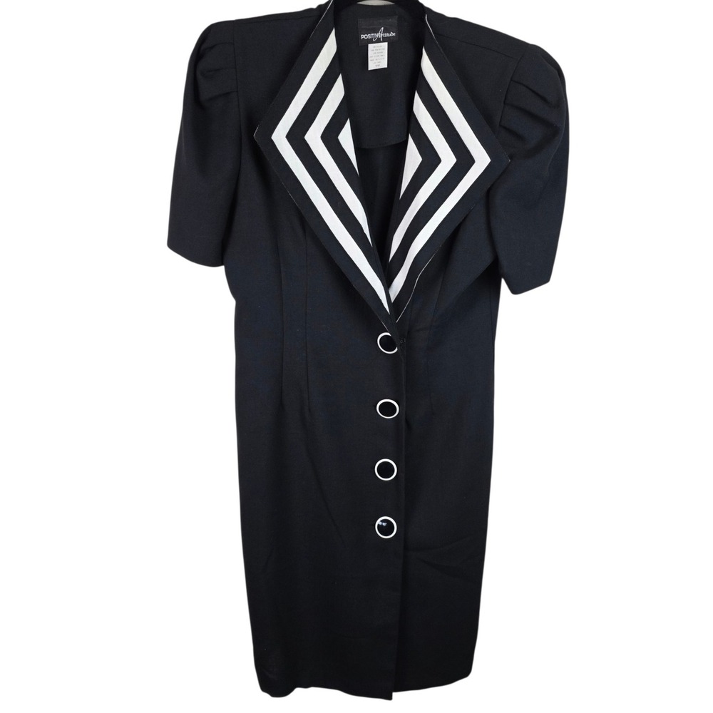 Positive Attitude Blazer Dress Women 9/10 Black Good Vintage Puffed Shoulder USA